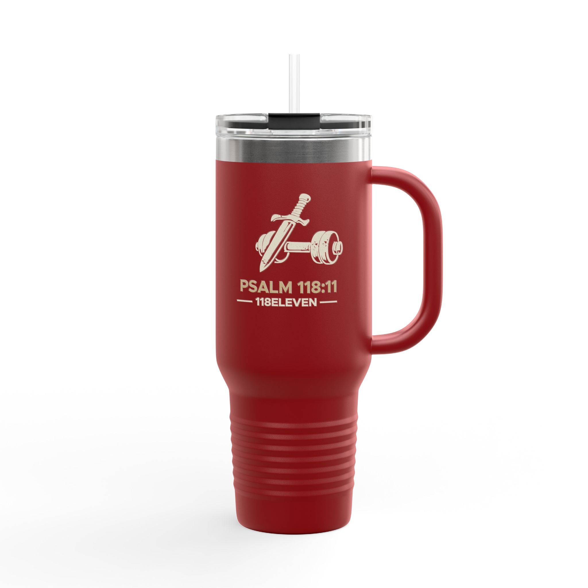 40oz Insulated Travel Mug — Psalm 118:11 Faith & Strength Tumbler
