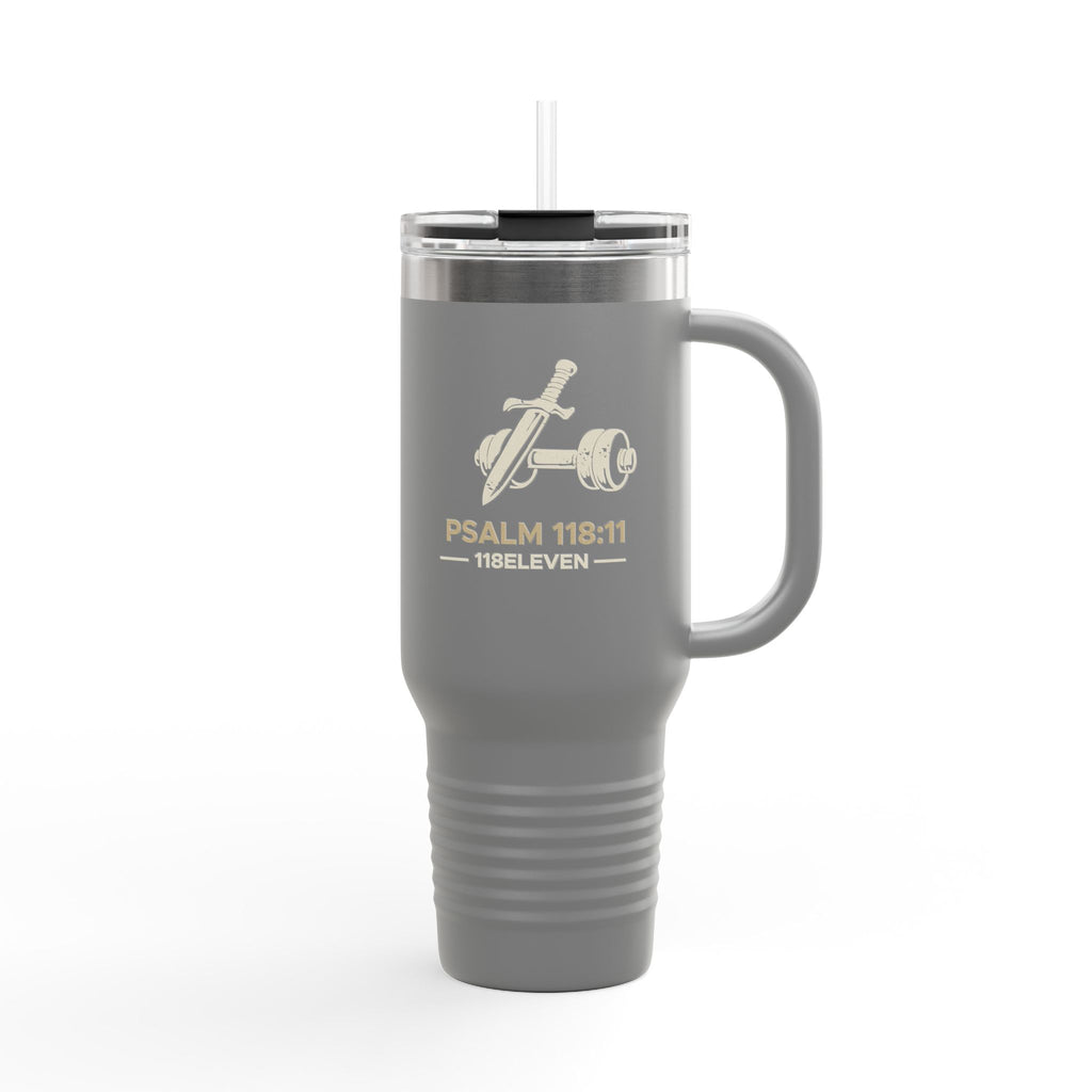 40oz Insulated Travel Mug — Psalm 118:11 Faith & Strength Tumbler